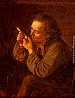 Eastman Johnson Famous Paintings - Lighting His Pipe